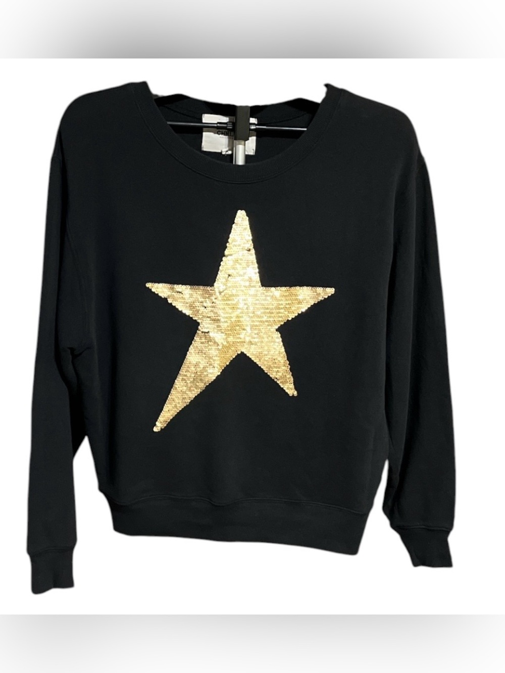 CHRLDR (Cheerleader)Women's Black Crewneck Sweatshirt with Gold Sequin Star